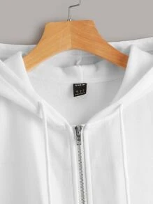 Muchica Drawstring Zipper Fly Hoodie - White - View 3