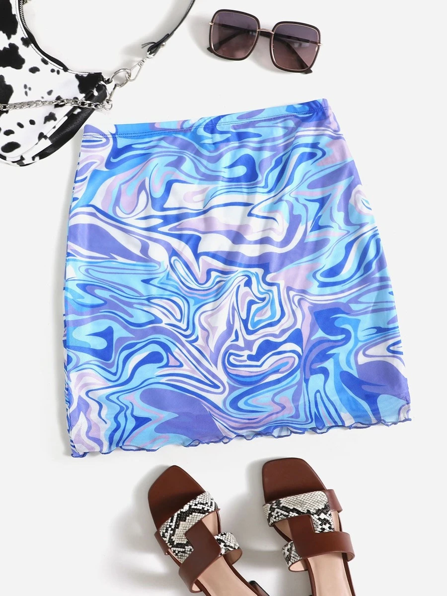 SHEIN ICON Marble Print Mini Skirt - Multicolor - View 1