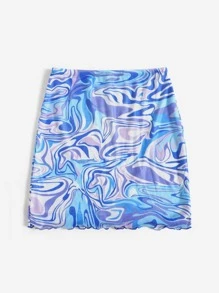 SHEIN ICON Marble Print Mini Skirt - Multicolor - View 2