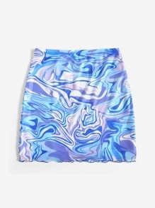 SHEIN ICON Marble Print Mini Skirt - Multicolor - View 3