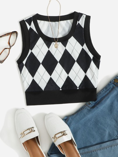 Argyle Print Tank Top