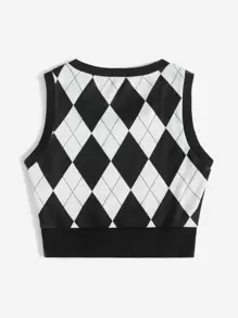 SHEIN EZwear Argyle Print Tank Top - Black and White - View 2
