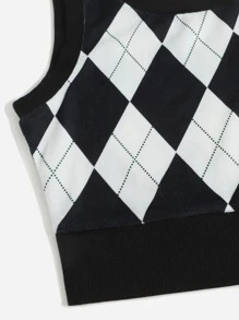 SHEIN EZwear Argyle Print Tank Top - Black and White - View 4
