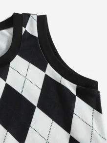 SHEIN EZwear Argyle Print Tank Top - Black and White - View 5