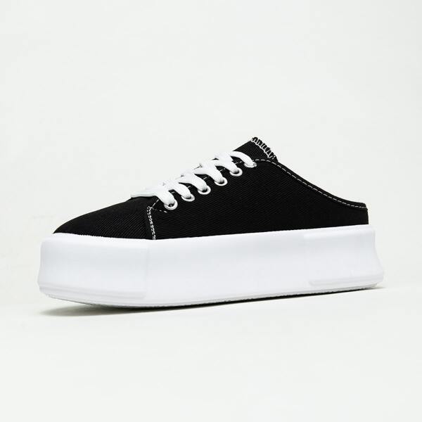 

Minimalist Lace-up Front Sneaker Mules, Black