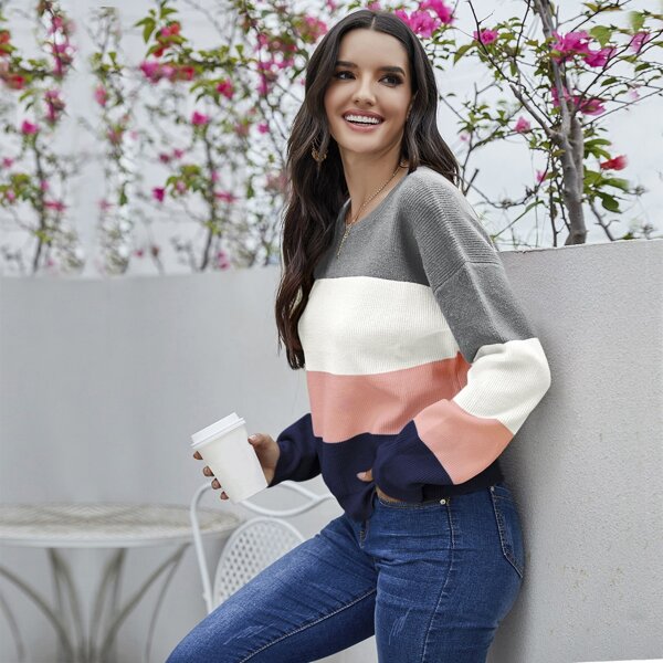 

Drop Shoulder Color Block Sweater, Multicolor