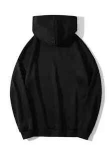 SHEIN EZwear Solid Kangaroo Pocket Thermal Lined Drawstring Hoodie - Black - View 2