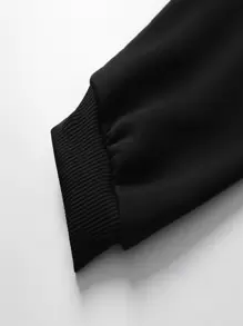 SHEIN EZwear Slogan Graphic Kangaroo Pocket Drawstring Thermal Hoodie - Black - View 4