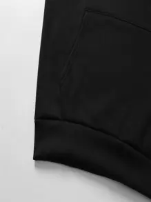 SHEIN EZwear Slogan Graphic Kangaroo Pocket Drawstring Thermal Hoodie - Black - View 6