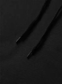 SHEIN EZwear Solid Kangaroo Pocket Thermal Lined Drawstring Hoodie - Black - View 4