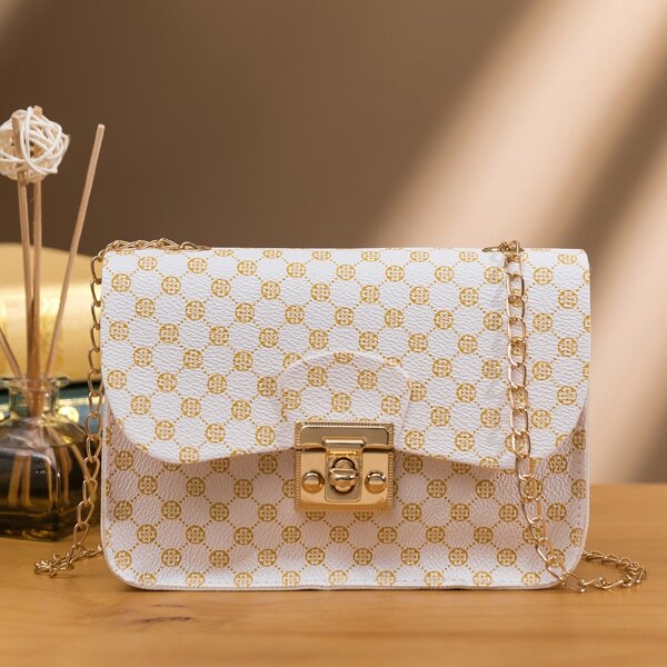 

Geo Graphic Flap Crossbody Bag, White