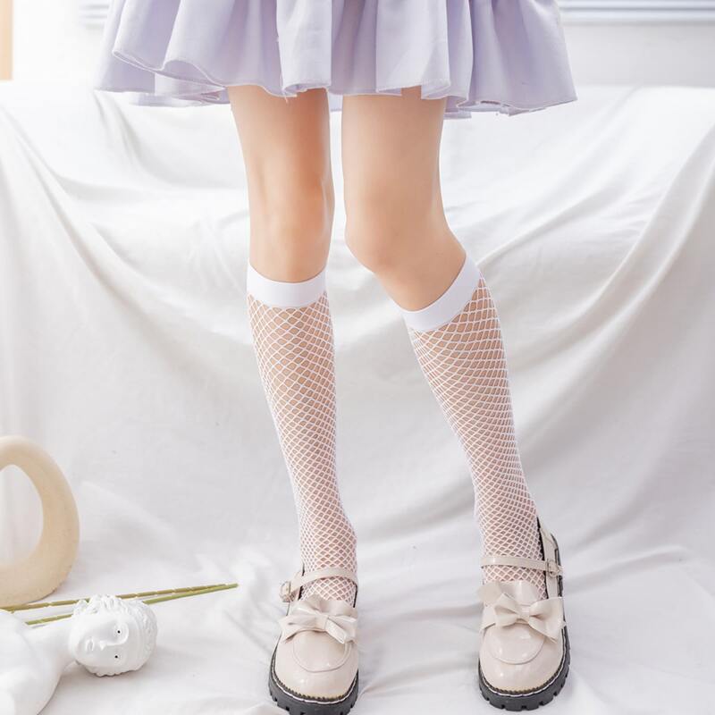 

Solid Fishnet Over The Calf Socks, White