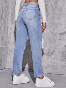 SHEIN EZwear Jeans desgarro de talle alto de pierna recta