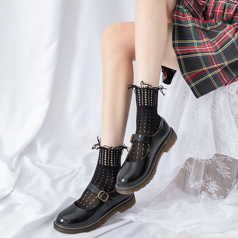 

Hollow Out Crew Socks, Black