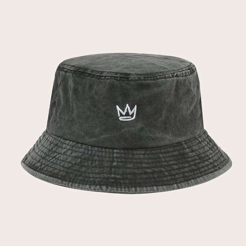 

Graphic Embroidery Bucket Hat, Black
