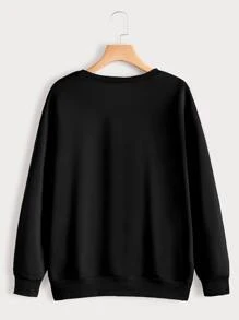 SHEIN EZwear Butterfly & Letter Graphic Sweatshirt - Black - View 2