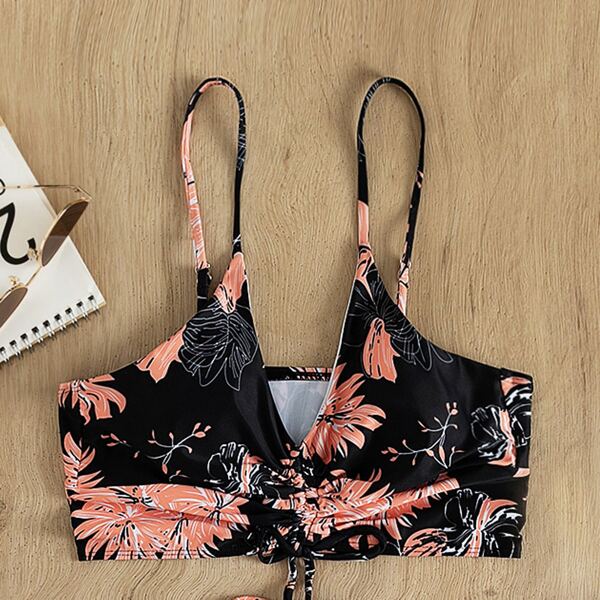

Plant Print Drawstring Tankini Top, Multicolor