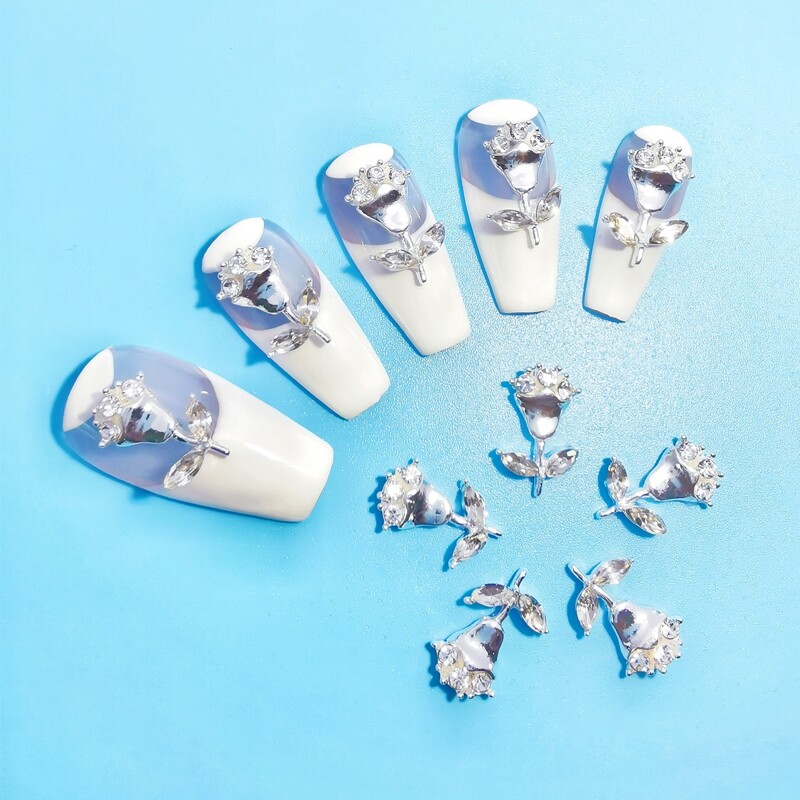 

10pcs Flower Shaped Nail Art Decoration, Silver