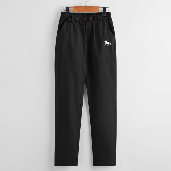 

Boys Horse Print Slant Pocket Pants, Black