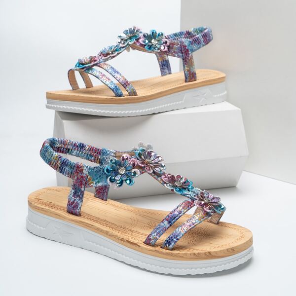 

Floral Decor Slingback Flatform Sandals, Multicolor