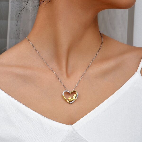

Zircon Heart Charm Necklace, Gold