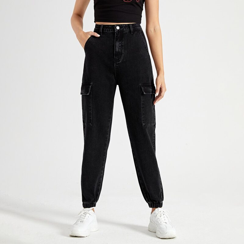 

Solid Flap Pocket Jeans, Black