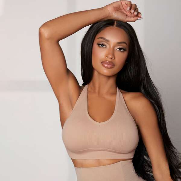 

Rib Halter Bralette, Apricot