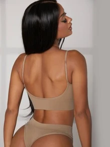 Solid Seamless Bra & Panty Lingerie Set - Khaki - View 2