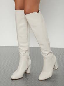 人造皮革尖頭靴子 - 米色 - 查看 2