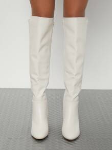 人造皮革尖頭靴子 - 米色 - 查看 3