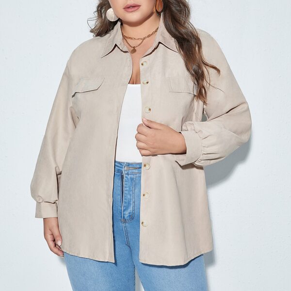 

Plus Lantern Sleeve Flap Detail Coat, Apricot