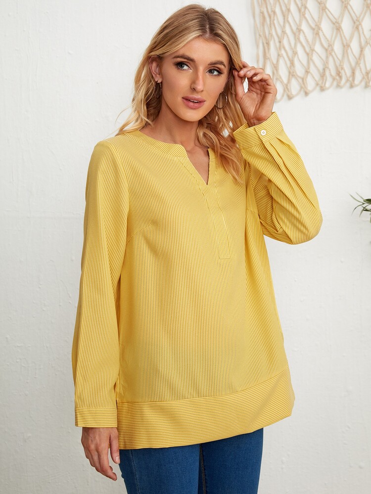 Listrado ocasional Blusa - Amarelo - Visão 3