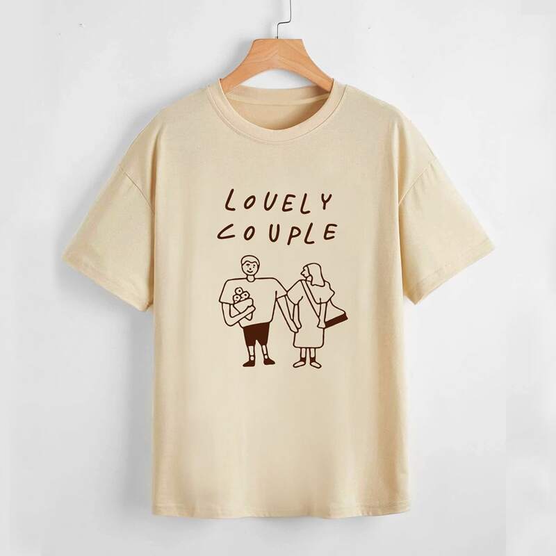 

Letter Cartoon Figure Graphic Tee, Apricot