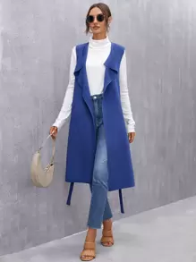 SheIn Women/'s Draped Open Front Sleeveless Cardigan Longline Belted Outerwear Duster Vest