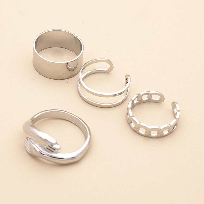 

4pcs Hollow Out Cuff Ring, Silver