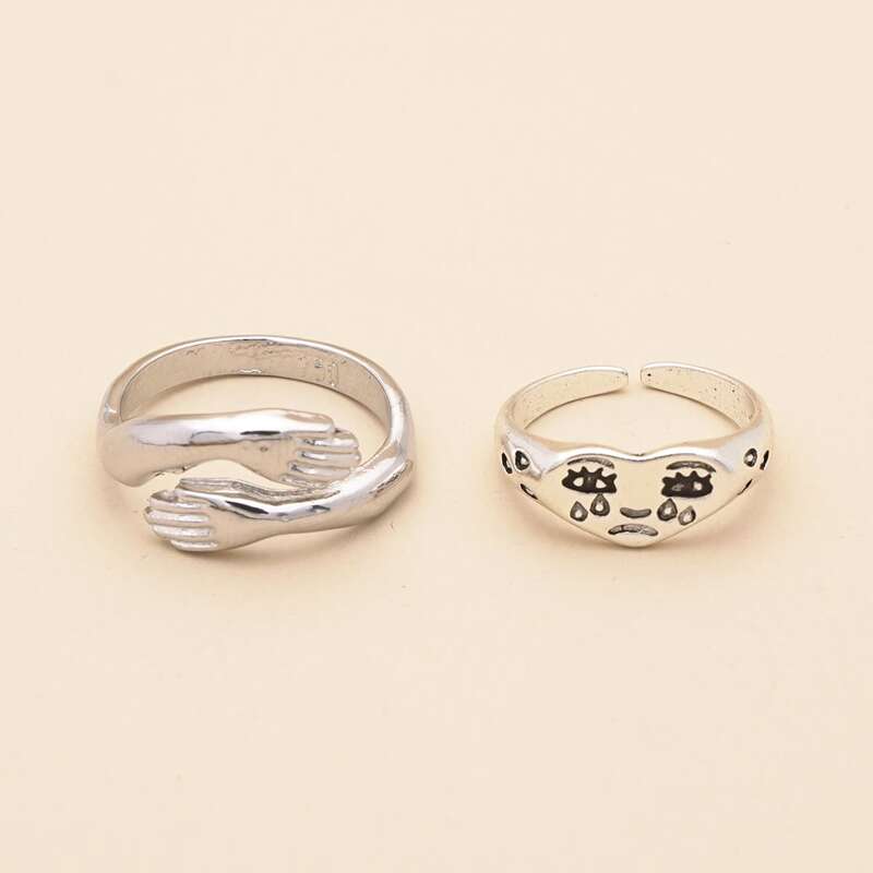 

2pcs Expression Cuff Ring, Silver
