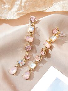 1對時尚水晶幾何方形流蘇耳環,適合日常穿著 - 彩色 - 查看 2