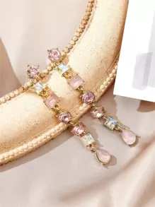 1對時尚水晶幾何方形流蘇耳環,適合日常穿著 - 彩色 - 查看 3