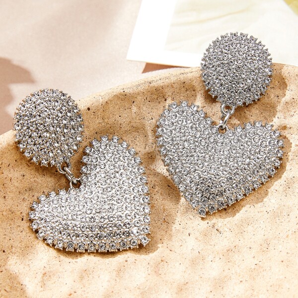 

Rhinestone Decor Drop Earrings, Silver