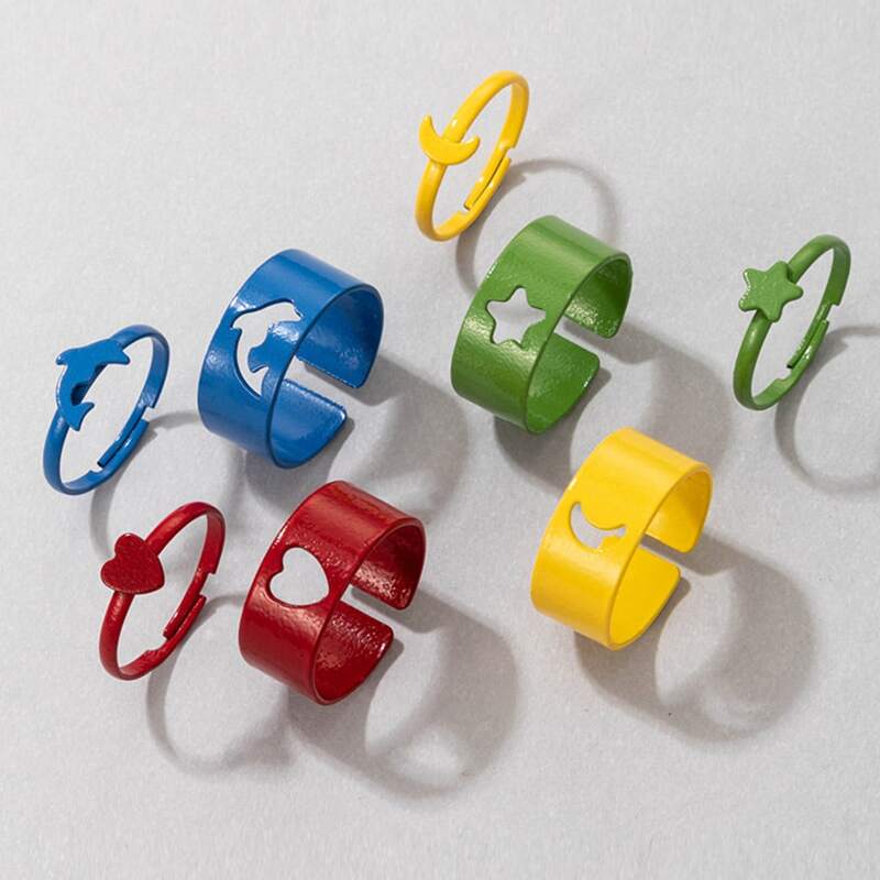 

8pcs Star Decor Ring, Multicolor
