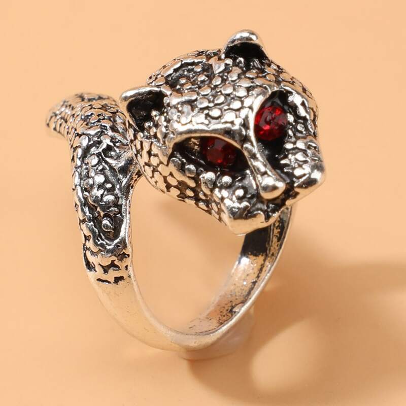 

Leopard Decor Cuff Ring, Silver