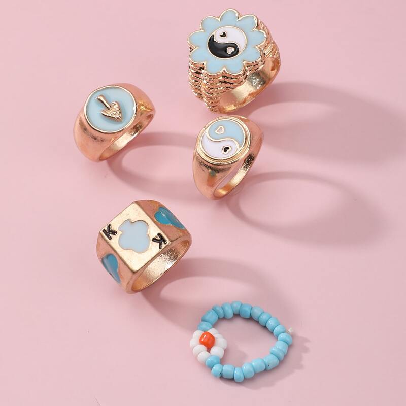 

5pcs Yin & Yang Decor Ring, Gold
