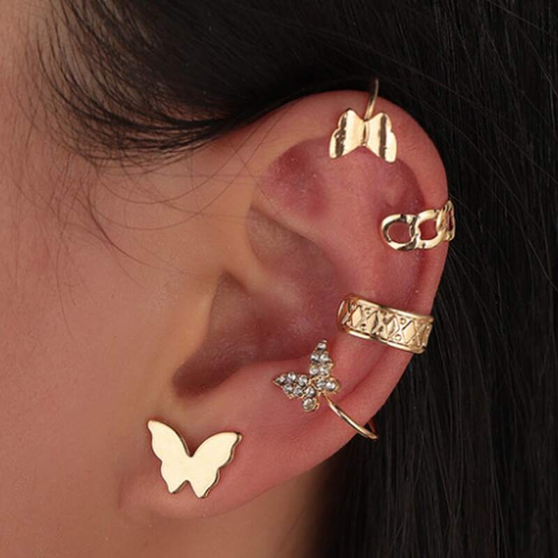 

5pcs Butterfly Ear Cuff, Gold