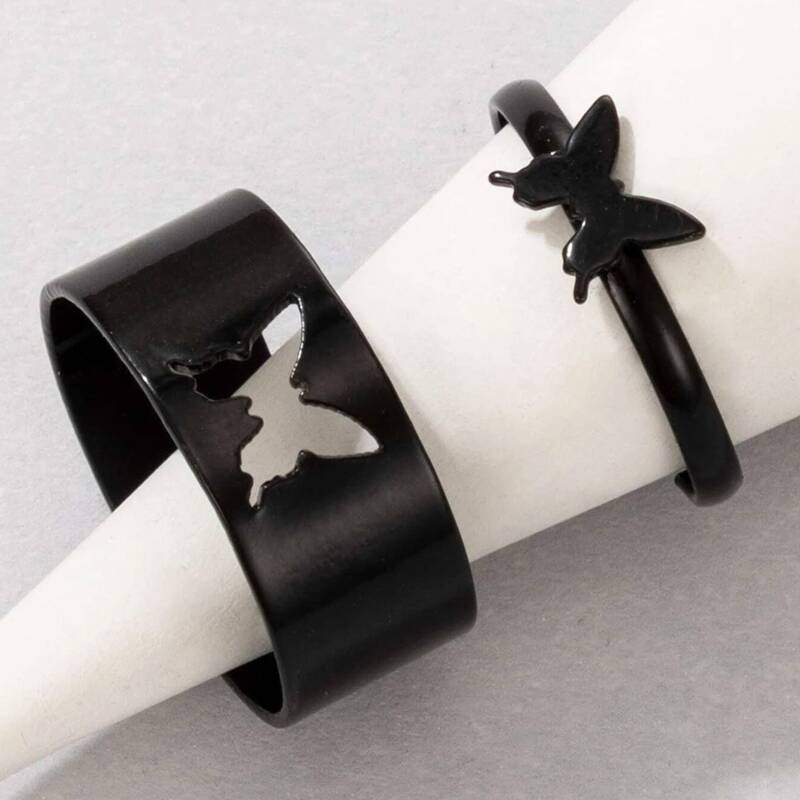 

2pcs Butterfly Decor Ring, Black