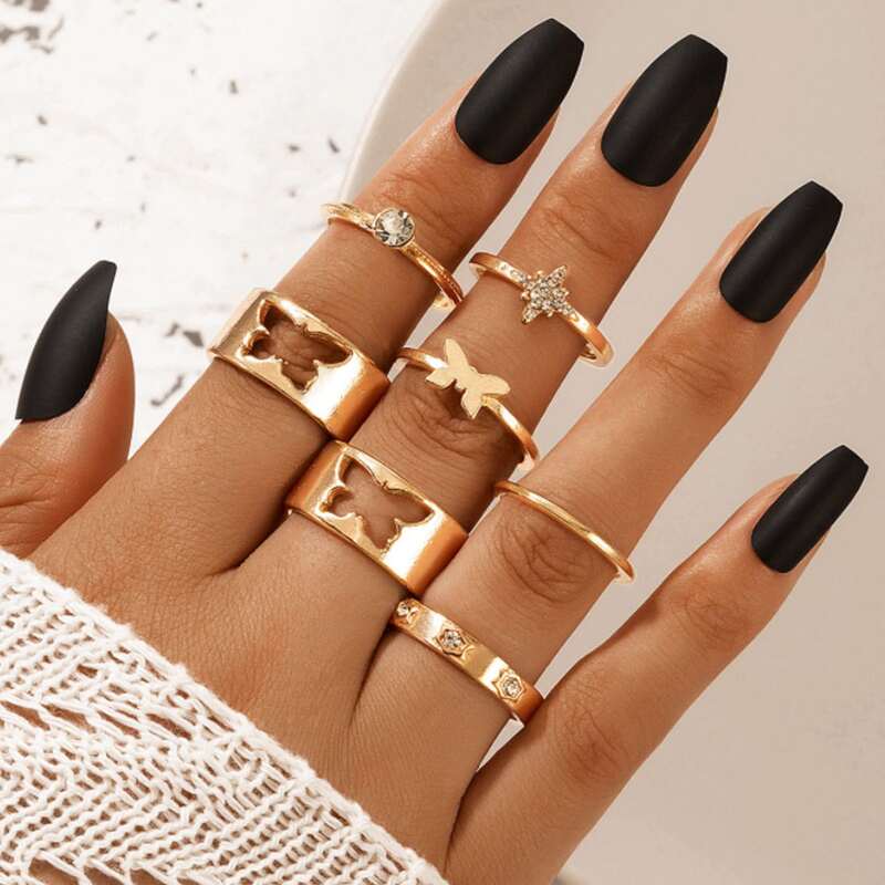 

7pcs Butterfly Decor Ring, Gold