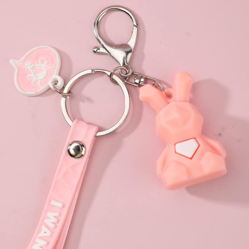 

Cartoon Rabbit Charm Keychain, Pink