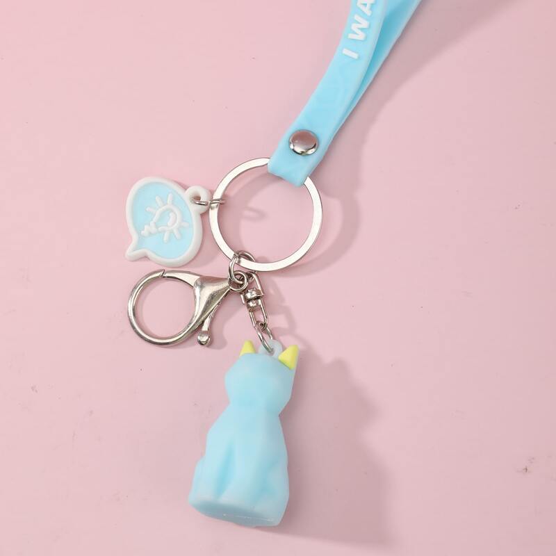 

Cartoon Cat Charm Keychain, Blue