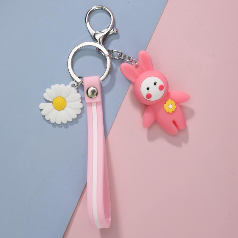 

Cartoon Rabbit Charm Keychain, Pink