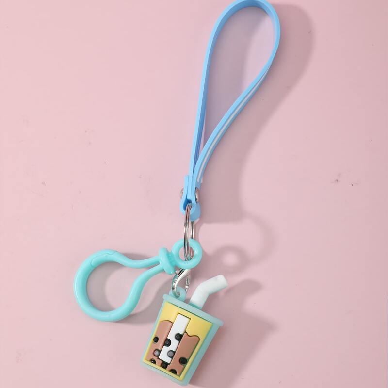 

Milk Tea Charm Keychain, Blue