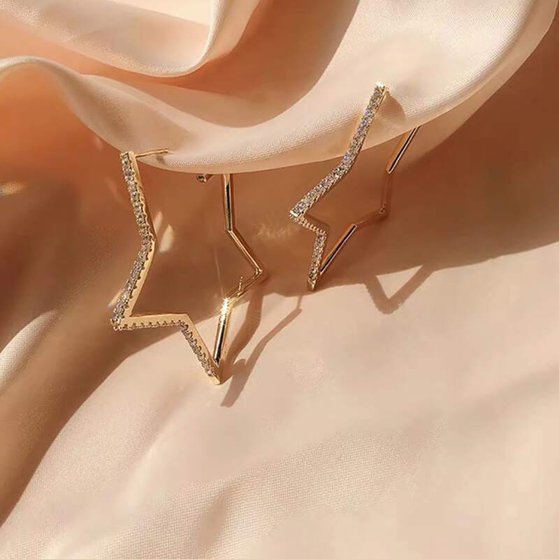 

Rhinestone Star Hoop Earrings, Gold